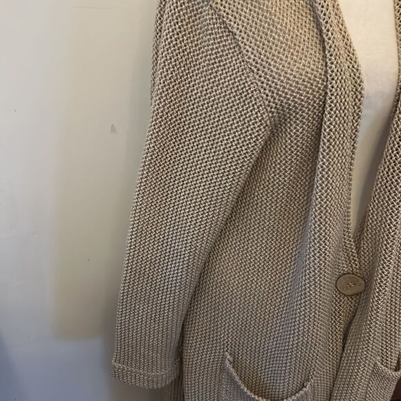 Signature Weekend tan long open long sleeve cardigan with one button Size L - Picture 5 of 11